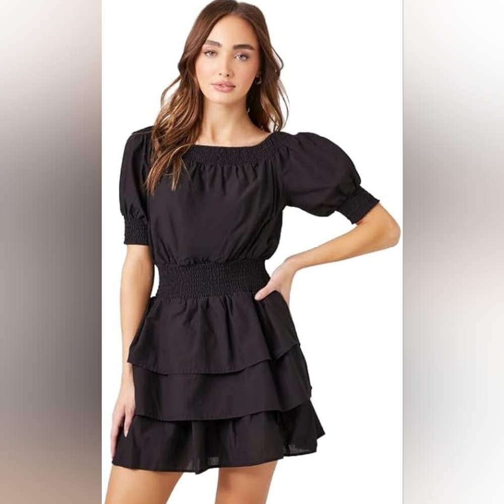 Smocked Puff Sleeve Mini Dress